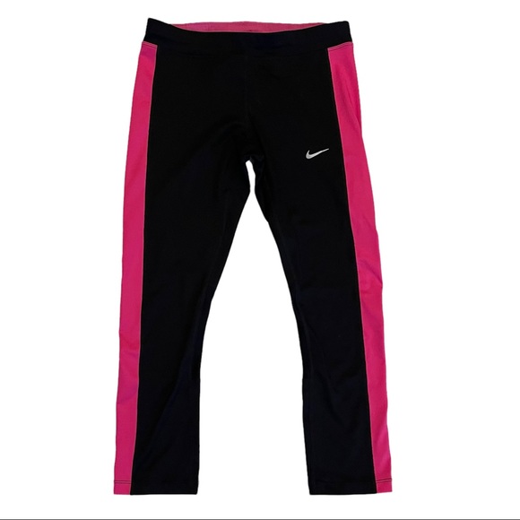 Nike Dri-Fit Running Black and Pink Capri Leggings Size Small - Picture 1 of 10